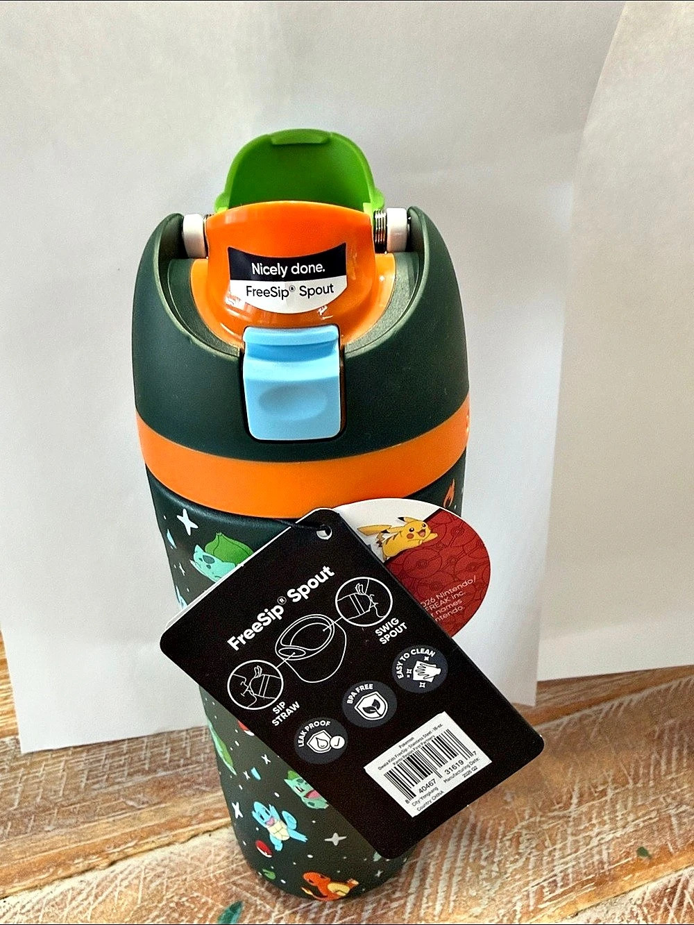 Pokémon x owala FreeSip Sport Water Bottle in Green & Orange NWT